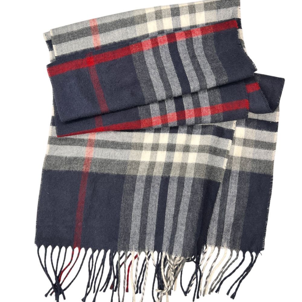 Cashmink Plaid Scarf Blue White Red Soft Warm Designer V Fraas Lightweight